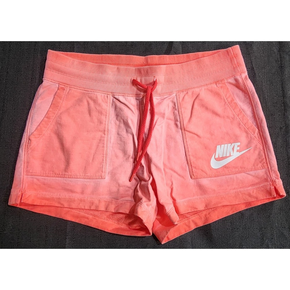 Womans Lrg Nike Sportswear Alumni Solstice French Terry Shorts Pink Coral‎ Red